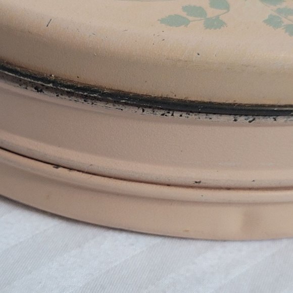 Vintage Metal Candy Tin MCM Retro Light Pink Blue Floral 7.5 Inches Light Wear - Picture 7 of 12